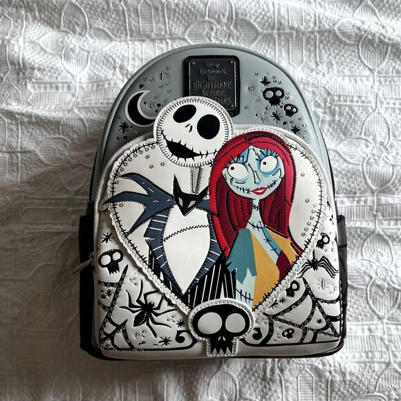 Loungefly Disney Nightmare Before Christmas Jack & Sally Heart Mini Backpack - Picture 2 of 8